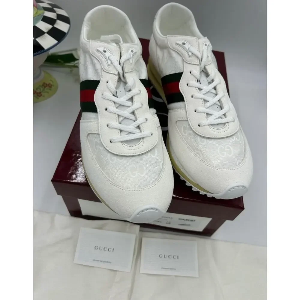 Men's Gucci re-motion GG canvas/suede sneakers size 12 fits 12.5 US made Italy